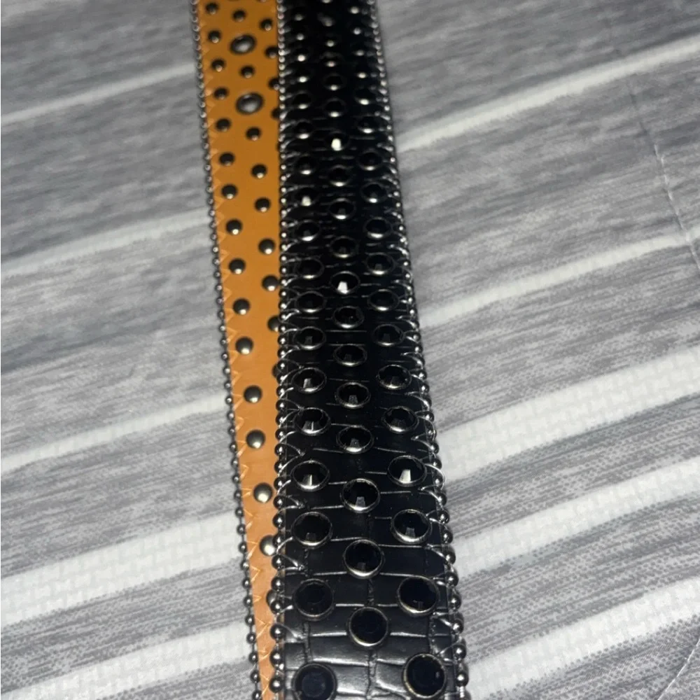 B.B. Simon Black Y2K Studded/Grommet Rhinestone Belt - Size 36